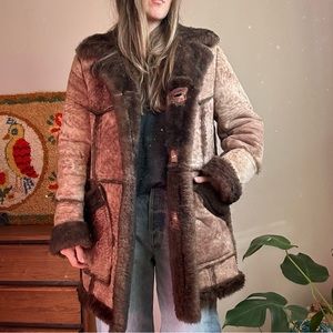 Vintage Brown Shearling Button Up Jacket Size Large